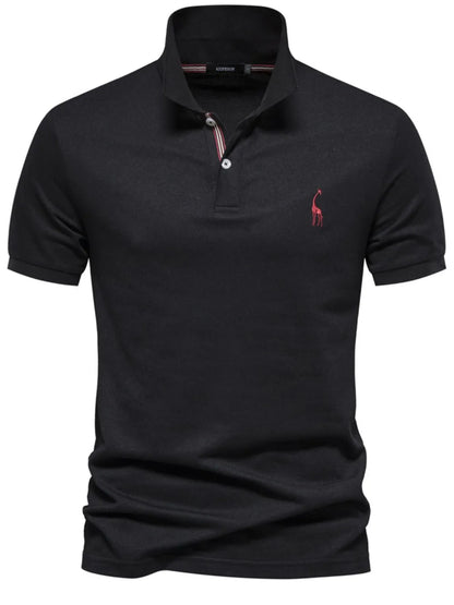 Men's Giraffe Embroidered Short Sleeve Polo Shirt - Moss