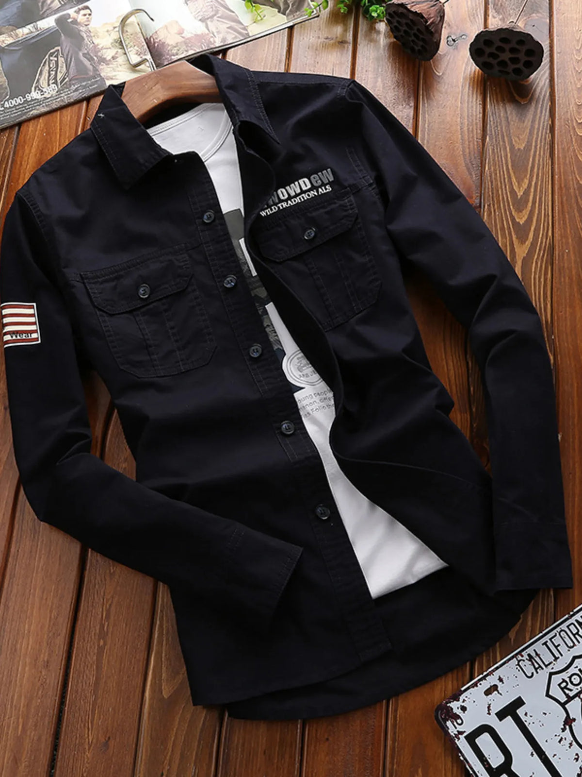 Men's Long Sleeve Shirt with Chest Pockets | DCDesigns