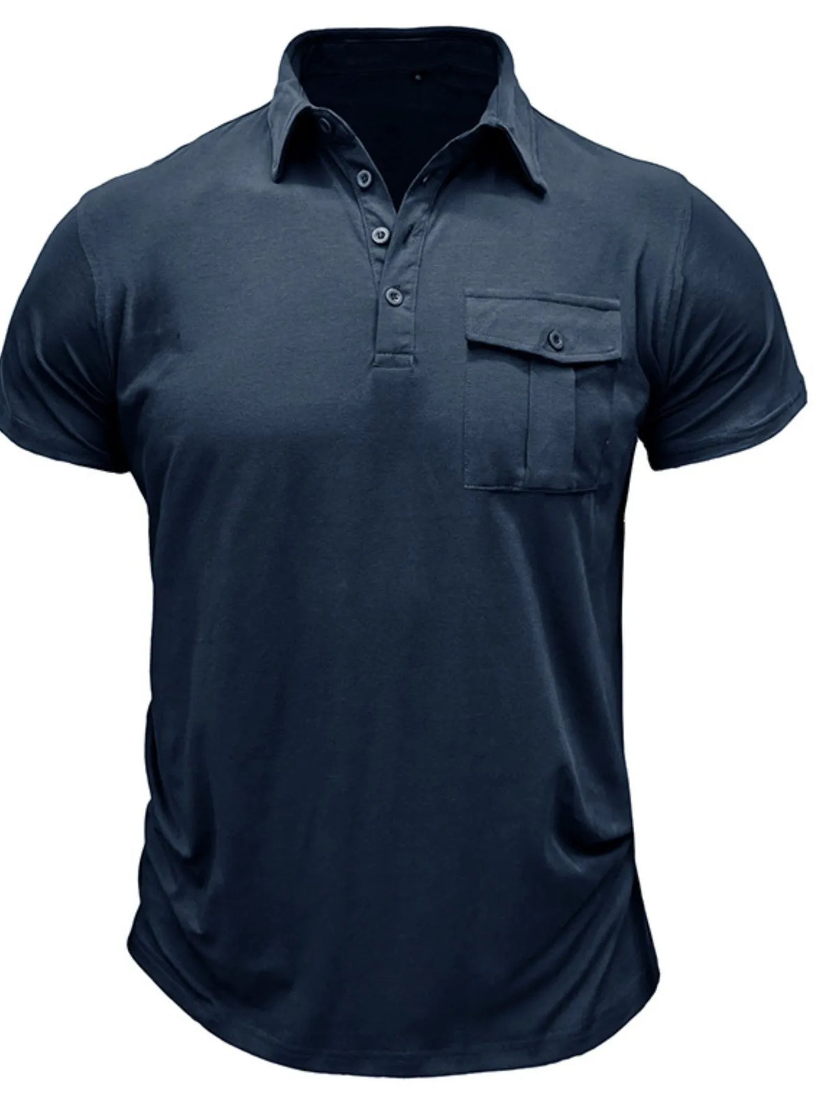 Men's Classic Pocket Polo Shirt with Stand Collar - Navy