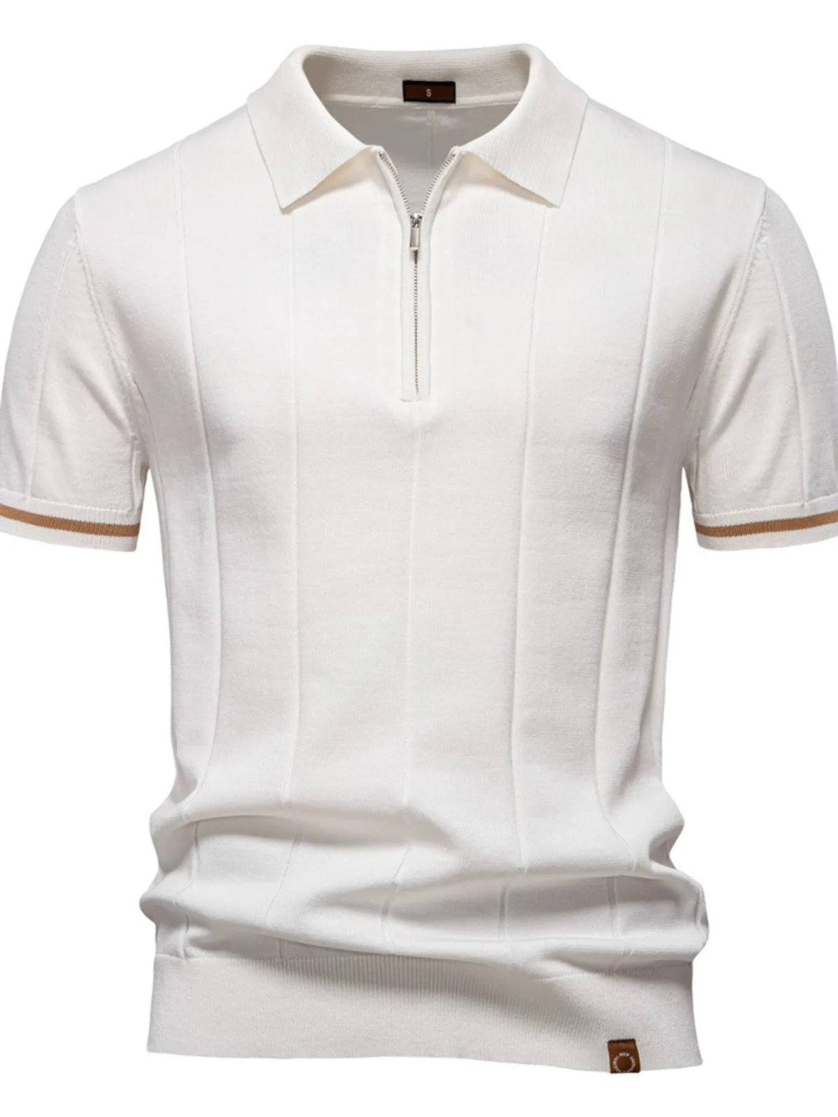 Men's Classic Zip-Neck Knitted Polo Shirt - White