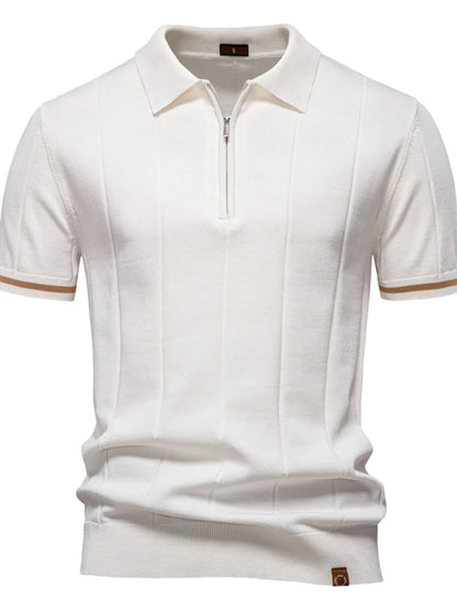 Men's Classic Zip-Neck Knitted Polo Shirt - White
