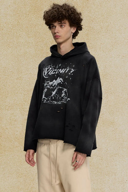 Men's Distressed Graphic Long Sleeve Hoodie - DCDesigns mens casual hoodie product view