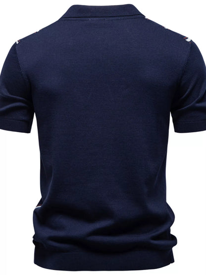 Men's Striped Short Sleeve Polo Shirt - White