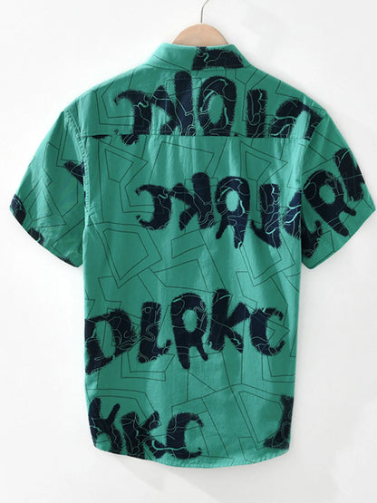 Men's Printed Button-Up Short Sleeve Shirt | DCDesigns