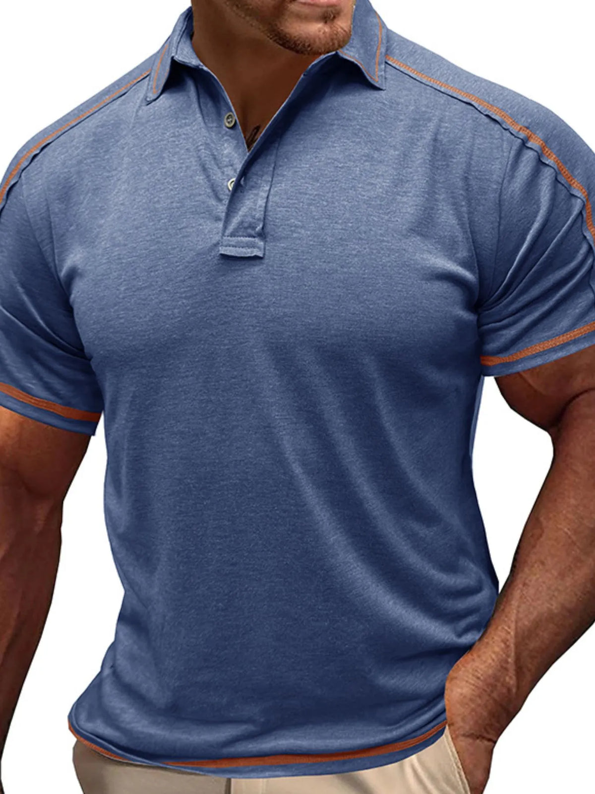 Men's Collared Neck Polo Shirt with Contrast Piping - Khaki