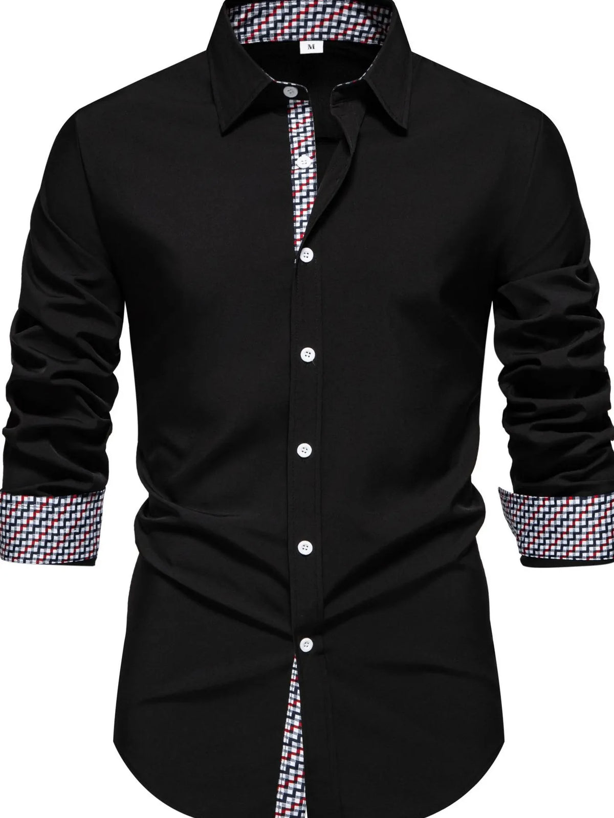Men's Button-Down Shirt with Checkered Contrast Trim | DCDesigns