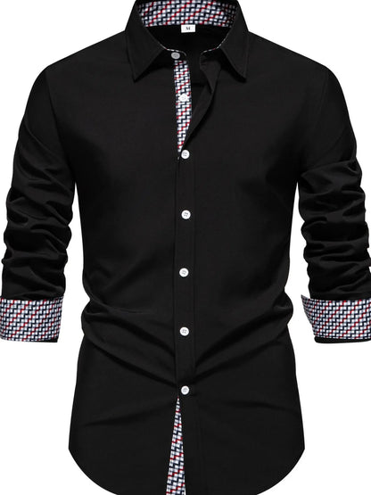 Men's Button-Down Shirt with Checkered Contrast Trim | DCDesigns