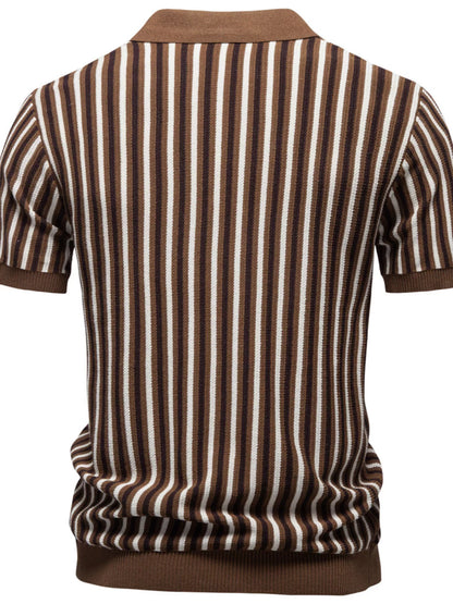 Men's Striped Short Sleeve Polo Shirt - Light Blue