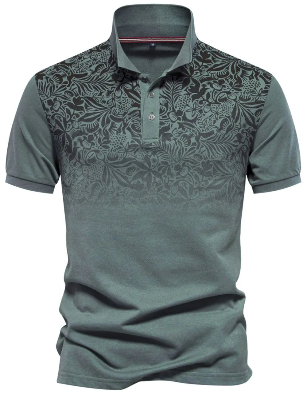 Men's Printed Collared Neck Short Sleeve Polo Shirt - Light Blue