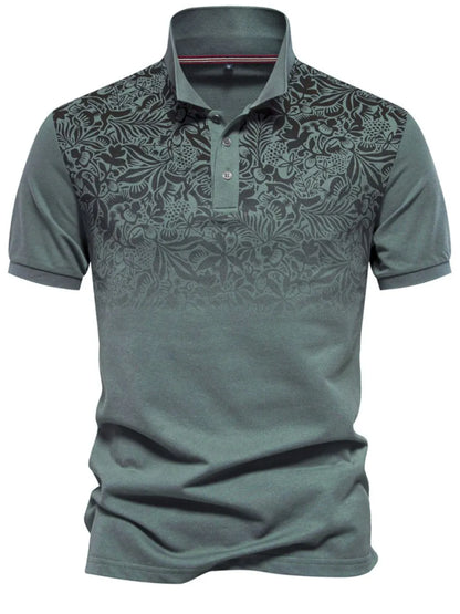 Men's Printed Collared Neck Short Sleeve Polo Shirt - Light Blue