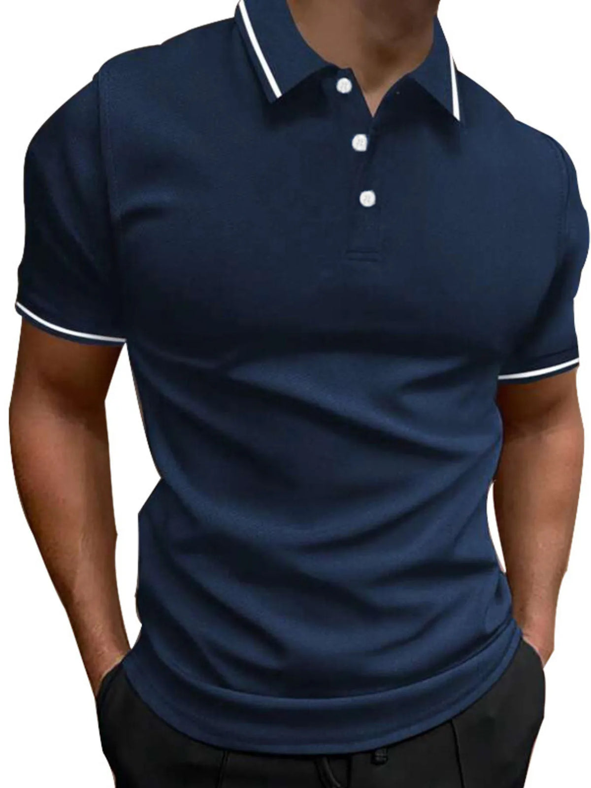 Men's Button Detail Short Sleeve Polo Shirt - Black