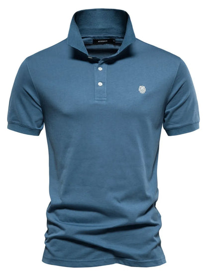 Men's Embroidered Collared Short Sleeve Polo Shirt - Black