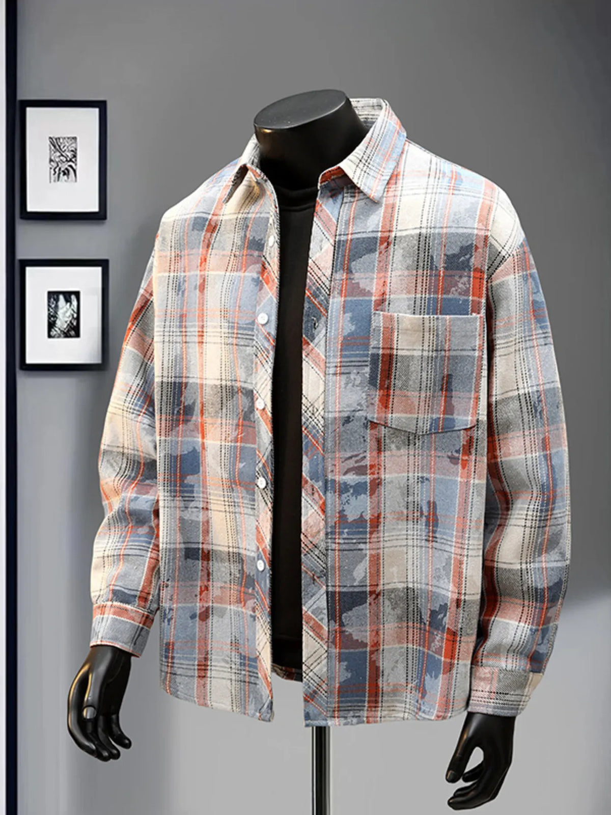 Men's Plaid Print Long Sleeve Shirt | DCDesigns