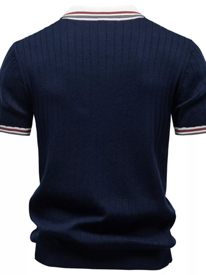 Men's Classic Ribbed Knit Short Sleeve Polo Shirt - Coffee