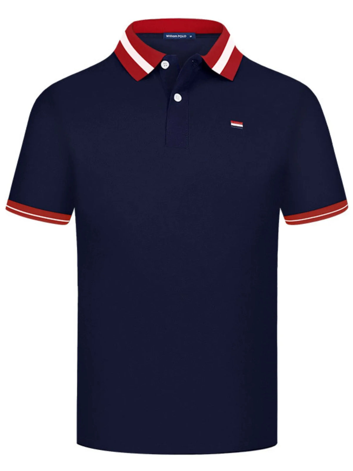 Men's Striped Collar Short Sleeve Polo Shirt - Navy
