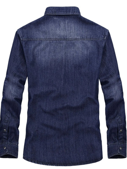 Men's Classic Washed Denim Shirt with Double Chest Pockets | DCDesigns