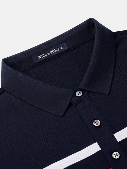 Men's Classic Striped Short Sleeve Polo Shirt - Navy