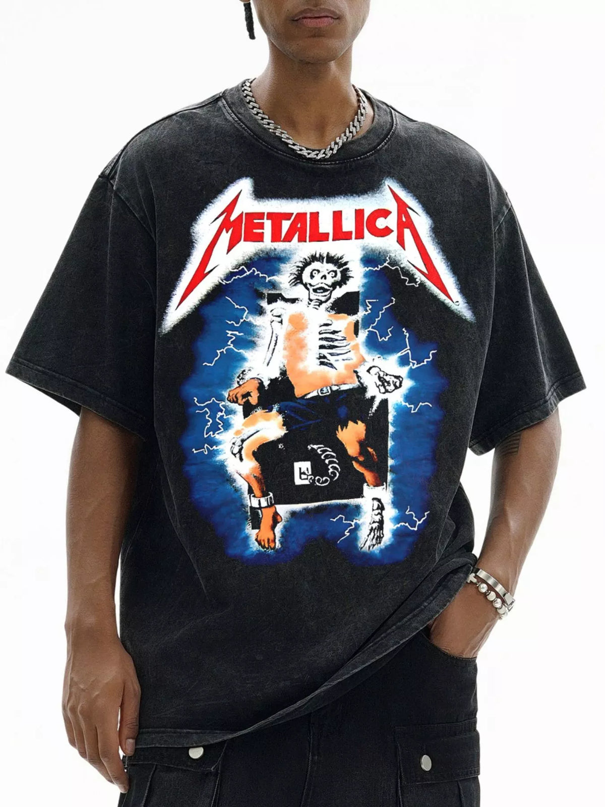 Men's Metallica Graphic Oversized T-Shirt – men's bold Y2K streetwear graphic tee, product image 3