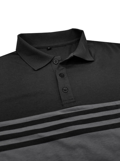 Men's Color Block Striped Polo Shirt - Dark Gray