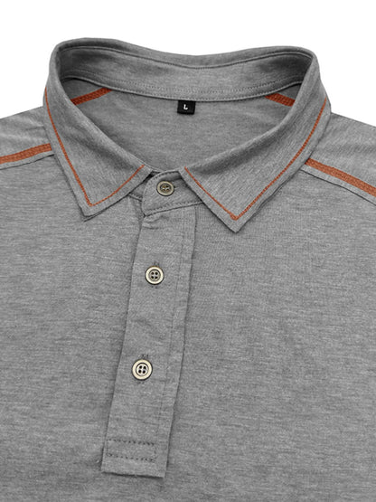 Men's Collared Neck Polo Shirt with Contrast Piping - Gray