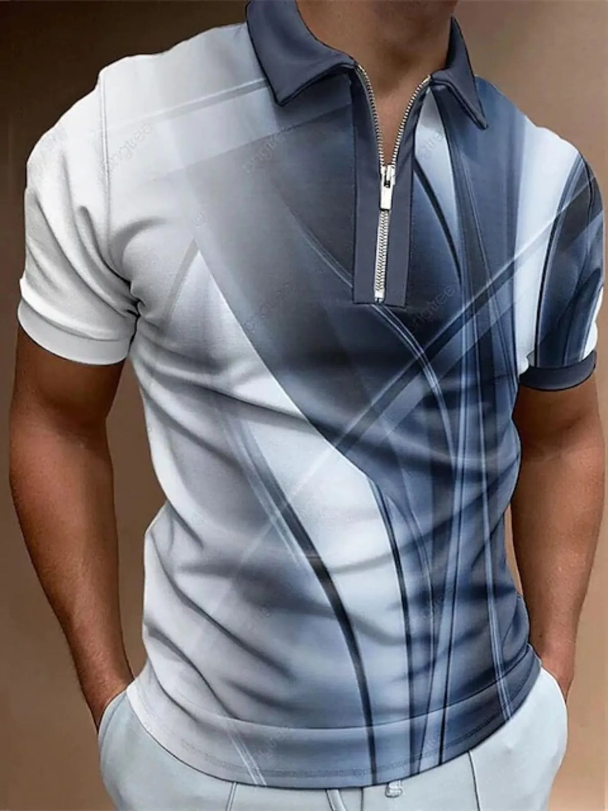 Men's Short Sleeve Button Detail Polo Shirt - Dusty Blue