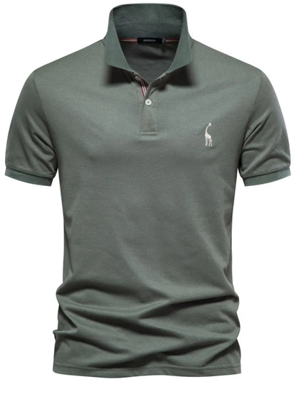 Men's Giraffe Embroidered Short Sleeve Polo Shirt - White