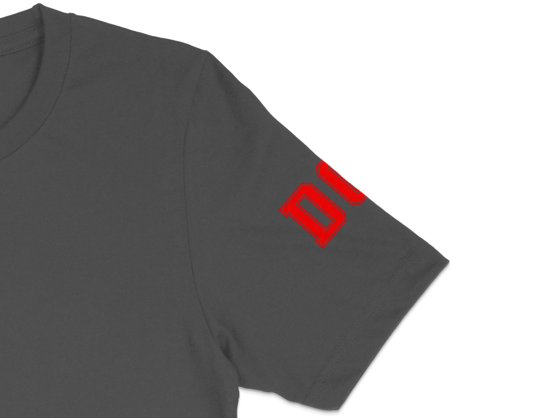 Stylish Gray T Shirt with Bold Red Sleeve Design