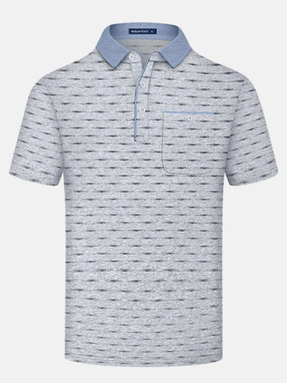 Men's Classic Striped Polo Shirt with Contrast Collar - Navy