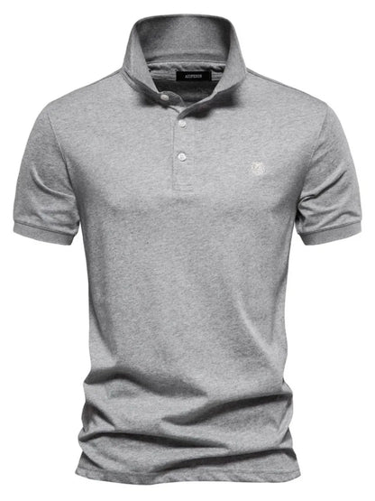 Men's Embroidered Collared Short Sleeve Polo Shirt - Black