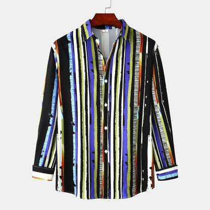 Men's Colorful Striped Long Sleeve Casual Shirt | DCDesigns