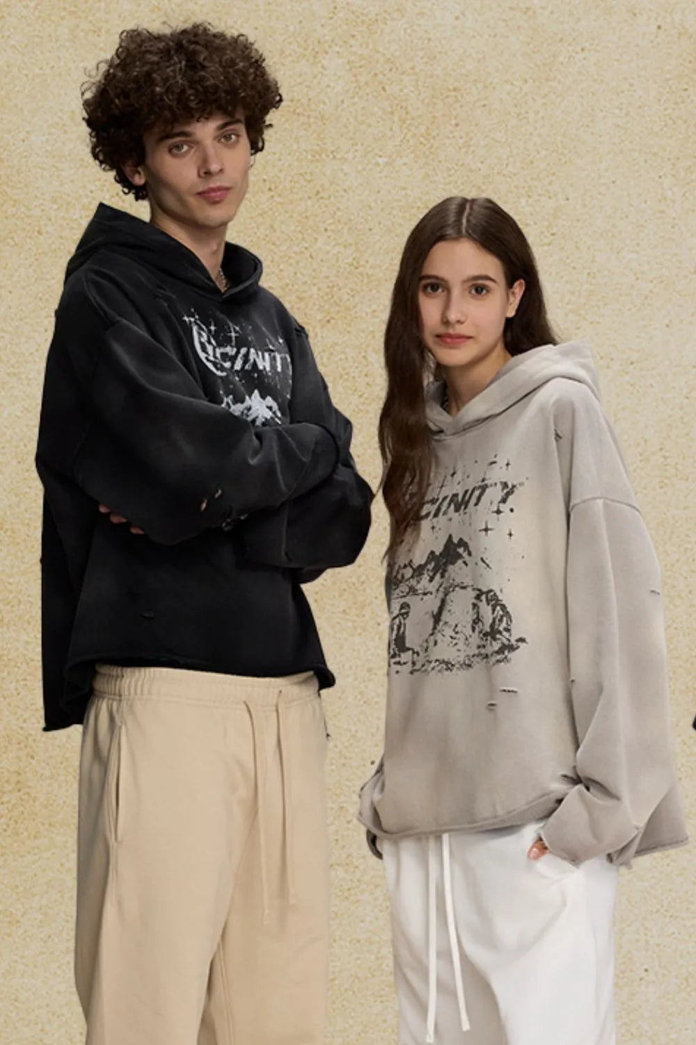 Men's Distressed Graphic Long Sleeve Hoodie - DCDesigns mens casual hoodie product view