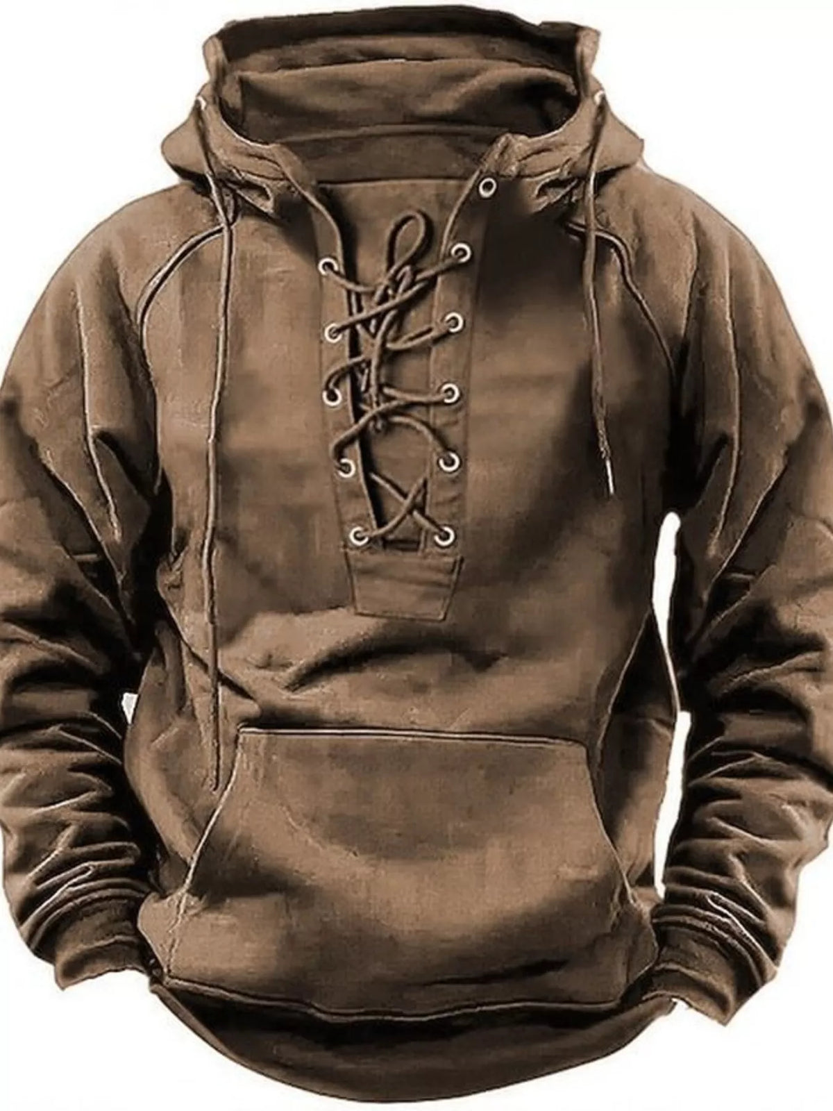 Men's Full Size Lace Up Front Raglan Sleeve Hoodie Plus Size - DCDesigns mens casual hoodie product view