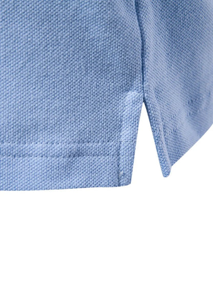 Men's Embroidered Striped Short Sleeve Polo Shirt - Light Blue