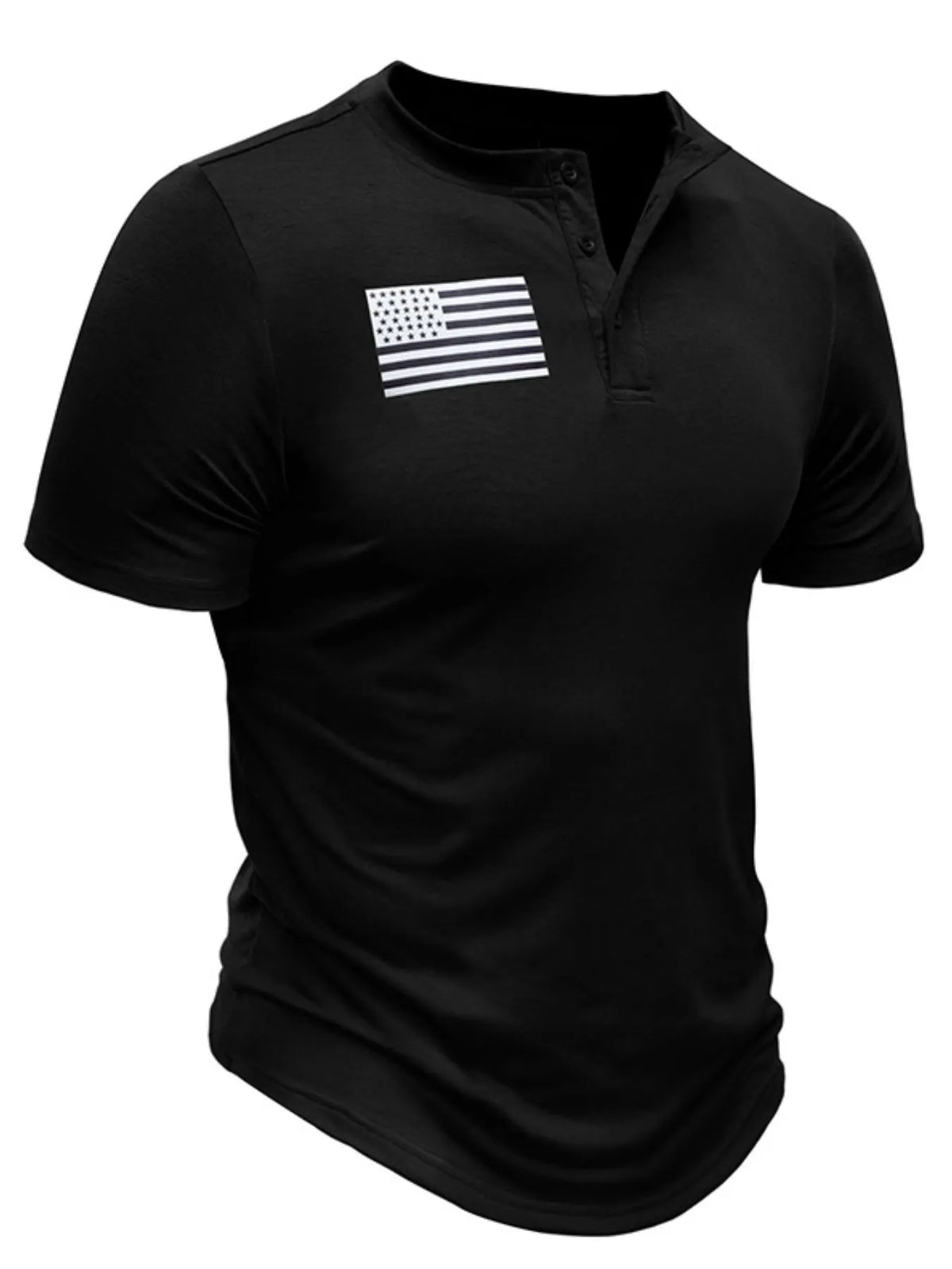 Men's American Flag Short Sleeve Henley Top - White