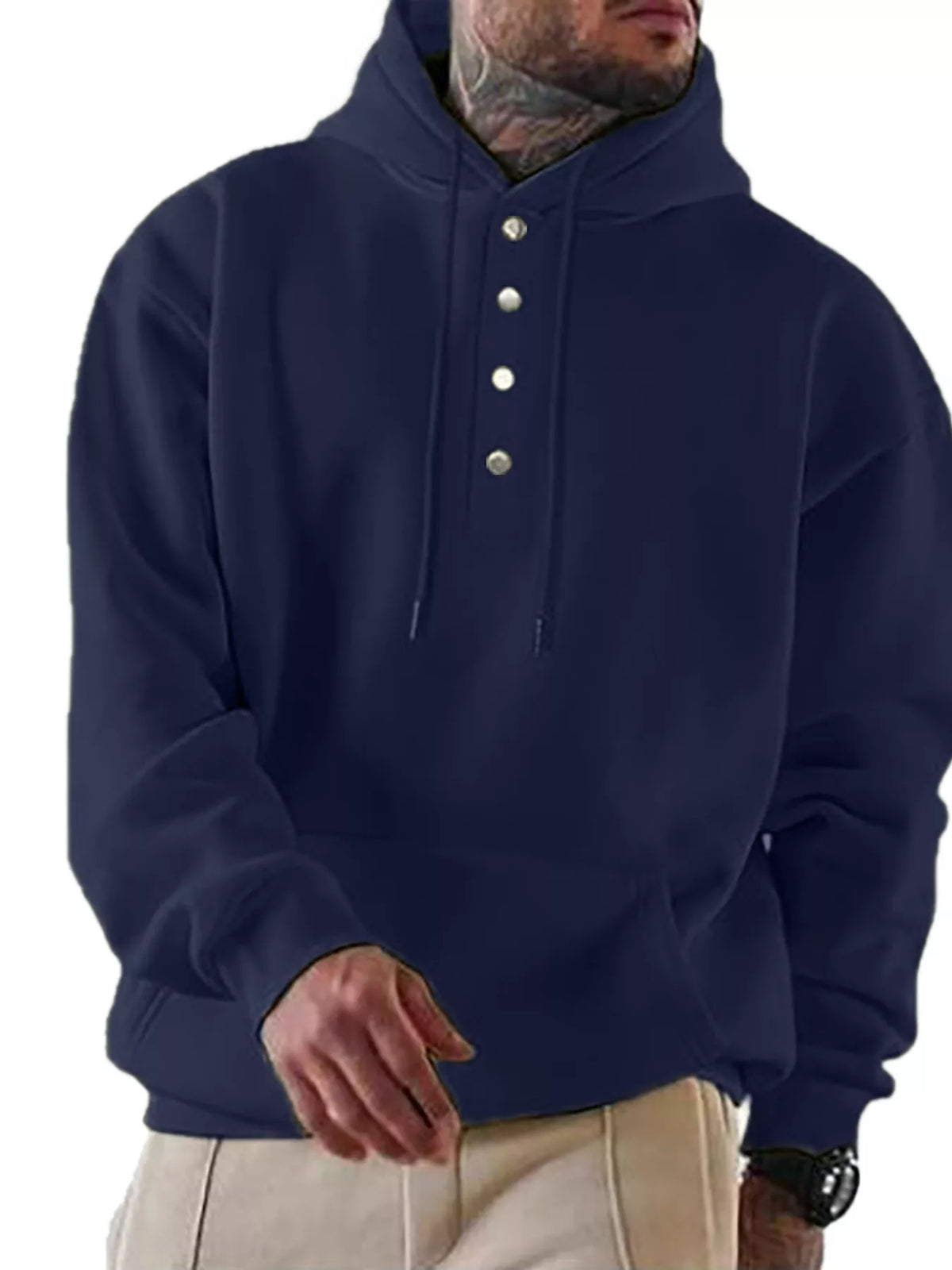 Men's Full Size Drawstring Kangaroo Pocket Hoodie Plus Size - DCDesigns mens casual hoodie product view