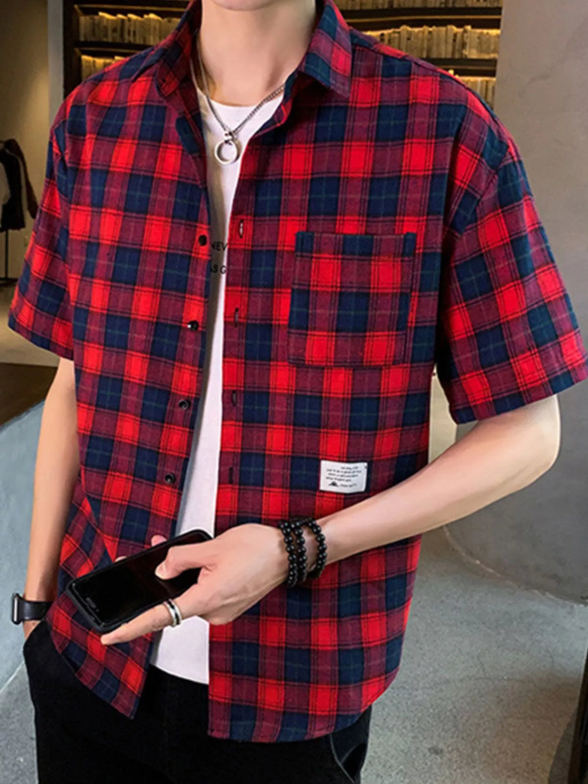 Men's Casual Plaid Short Sleeve Shirt | DCDesigns