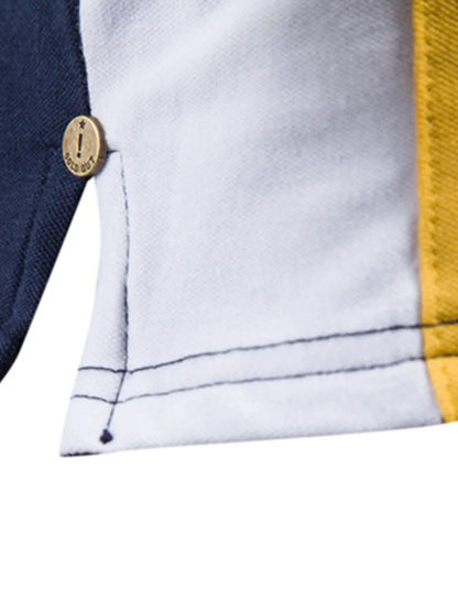 Men's Embroidered Collared Neck Striped Contrast Polo Shirt - White