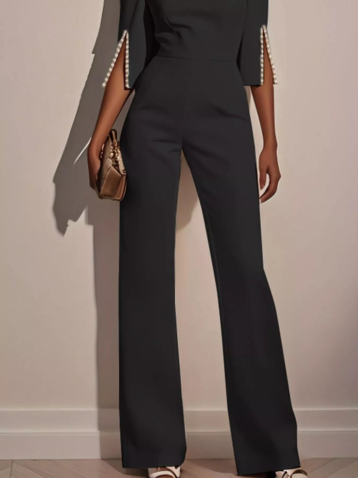 Wide-Leg Jumpsuit with Slit Sleeve | DCDesigns Women's Jumpsuits