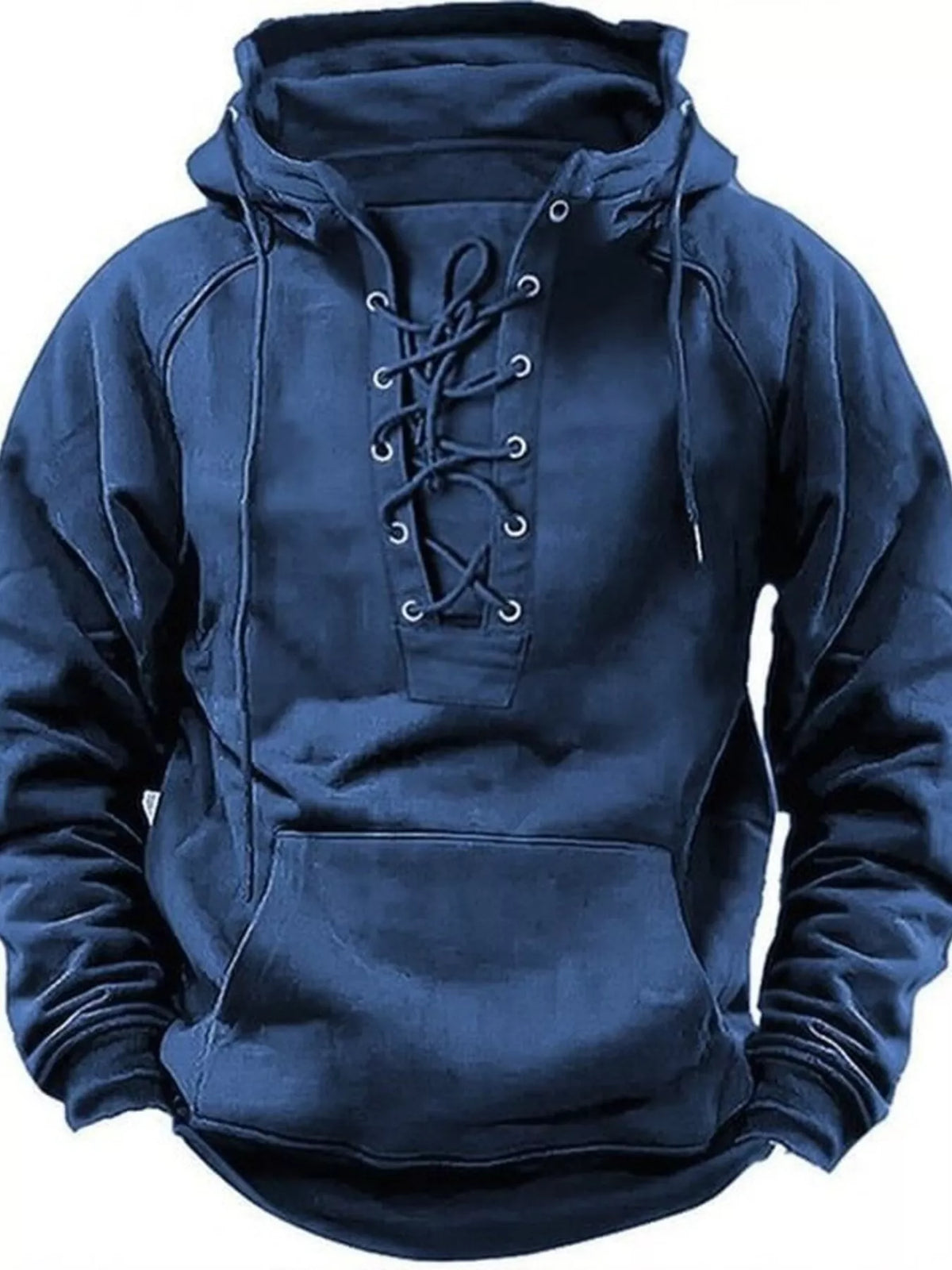Men's Full Size Lace Up Front Raglan Sleeve Hoodie Plus Size - DCDesigns mens casual hoodie product view