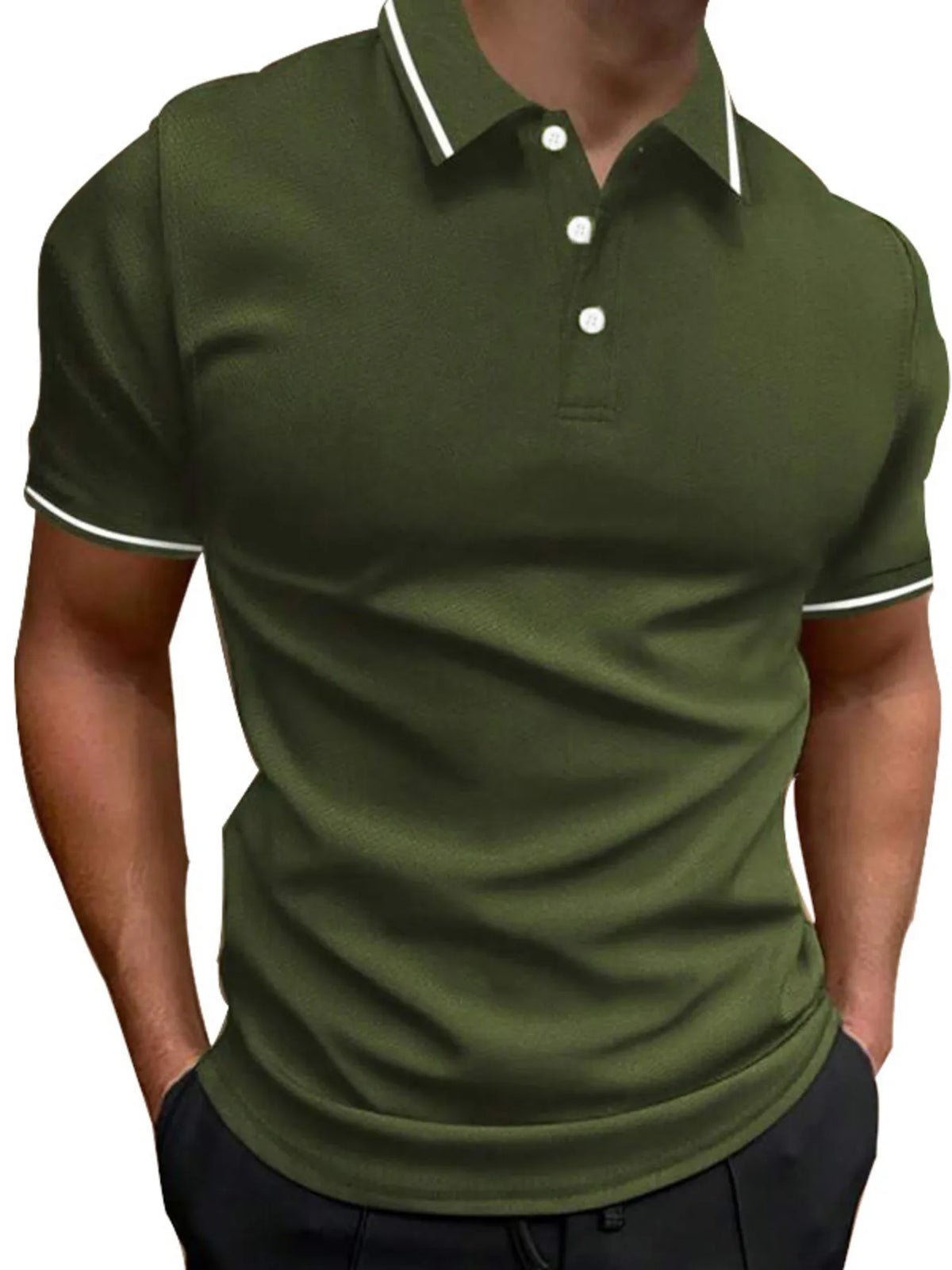 Men's Button Detail Short Sleeve Polo Shirt - Black