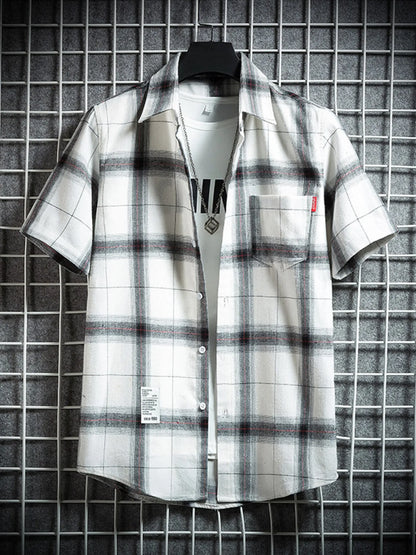 Men's Plaid Button-Up Short Sleeve Shirt | DCDesigns