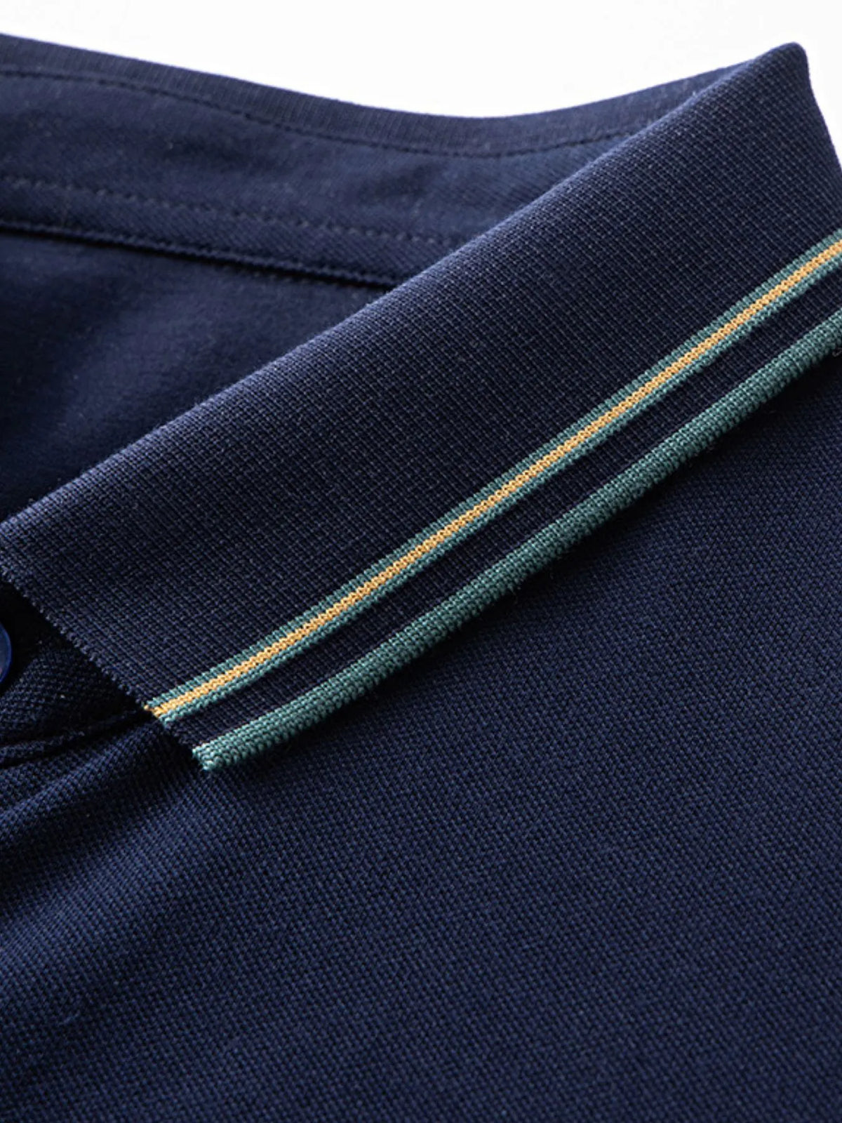 Men's Short Sleeve Breathable Polo with Stripe Detail Collar - Navy