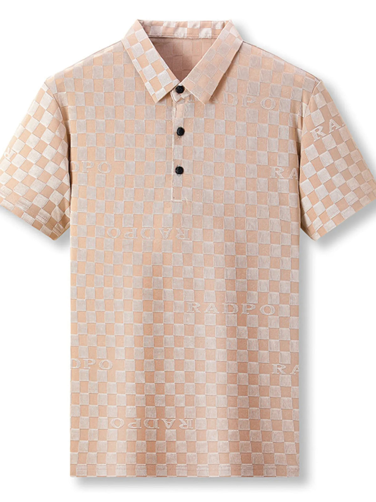 Men's Checkered Pattern Short Sleeve Casual Polo Shirt - Dust Storm